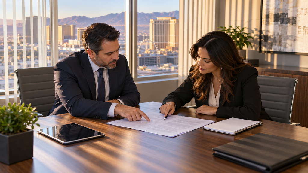 Colleagues examining a lease clause during contract review before signing